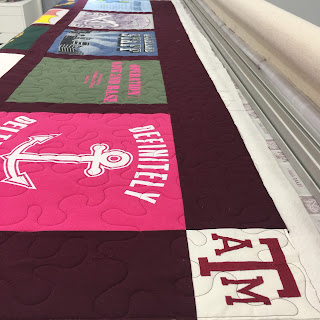 T-shirt quilt with anchor block on frame
