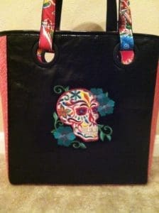 A black bag with a skull on it