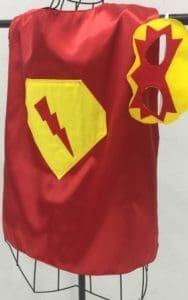 A red and yellow cape with lightning bolt on it.