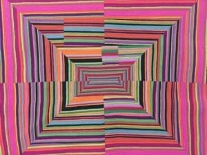 A colorful painting of an abstract design.
