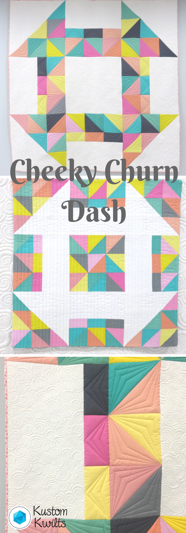 A quilt with colorful squares and triangles on it.