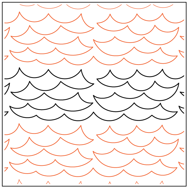 Abstract wave pattern with black and orange curved lines.