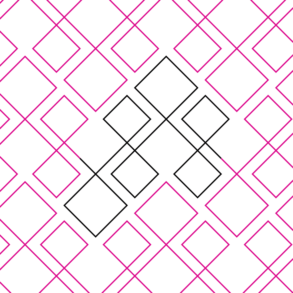 Pattern of pink and black diamond shapes on a white background.