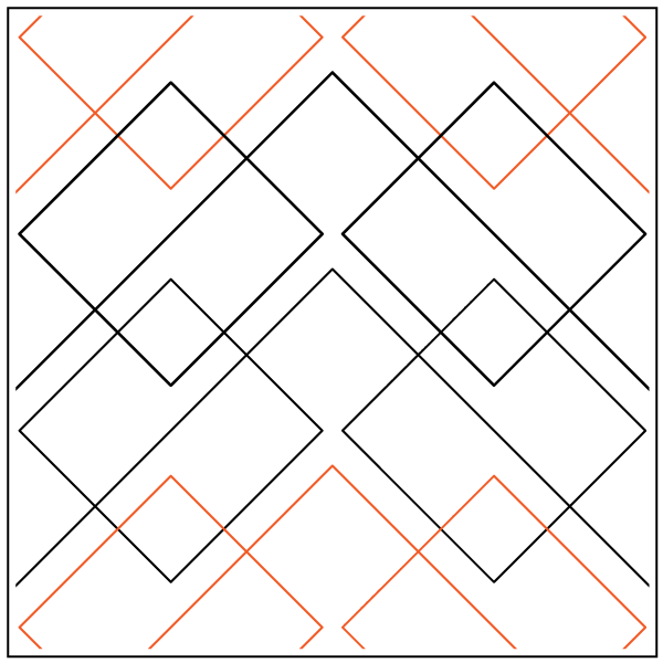 Abstract geometric pattern with overlapping diamond shapes in black and orange.