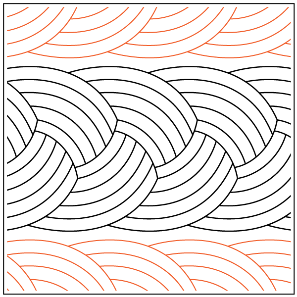 Abstract geometric pattern with interlocking arcs in black and orange.