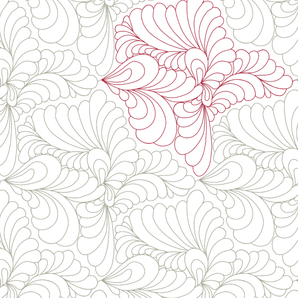 Intricate floral pattern with a red central motif on a light background.