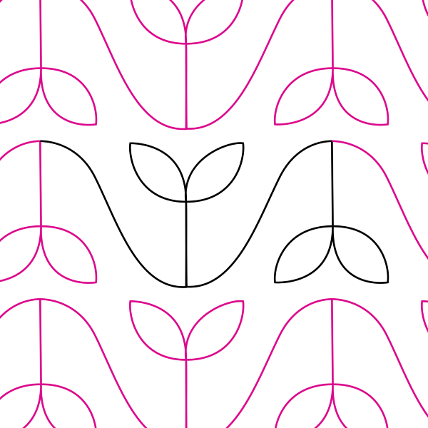 Seamless pattern of minimalist abstract leaves in pink and black.
