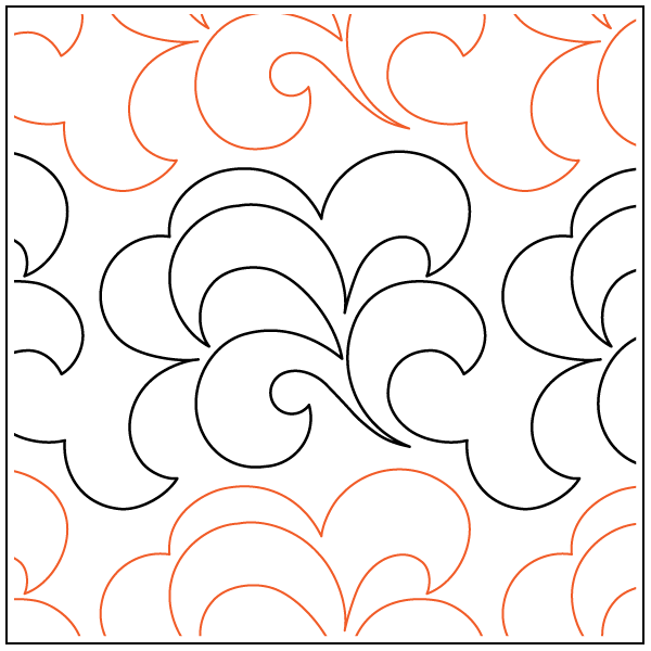 Seamless floral pattern with black and orange outlines on white background.