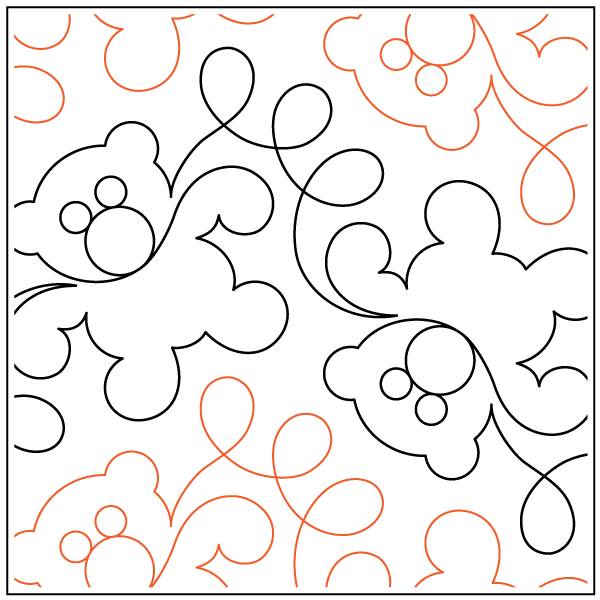 Abstract floral line art in black and orange on a white background.