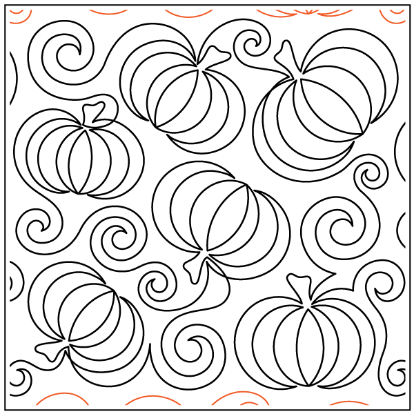 Black and white pumpkin pattern with swirling vines.