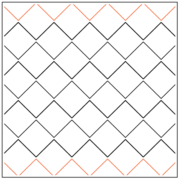 Pattern of diamond shapes with red zigzag borders on top and bottom.