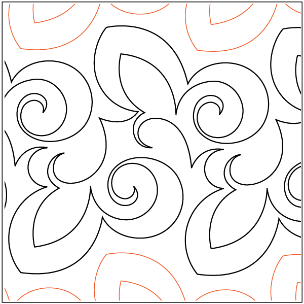 Intricate swirling and floral pattern with subtle orange accents.