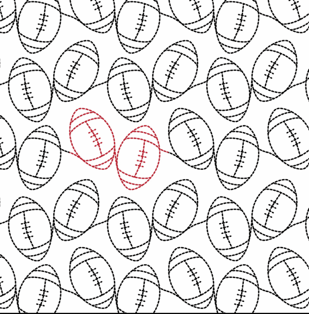 Pattern of black and two red outlined American footballs on white background.
