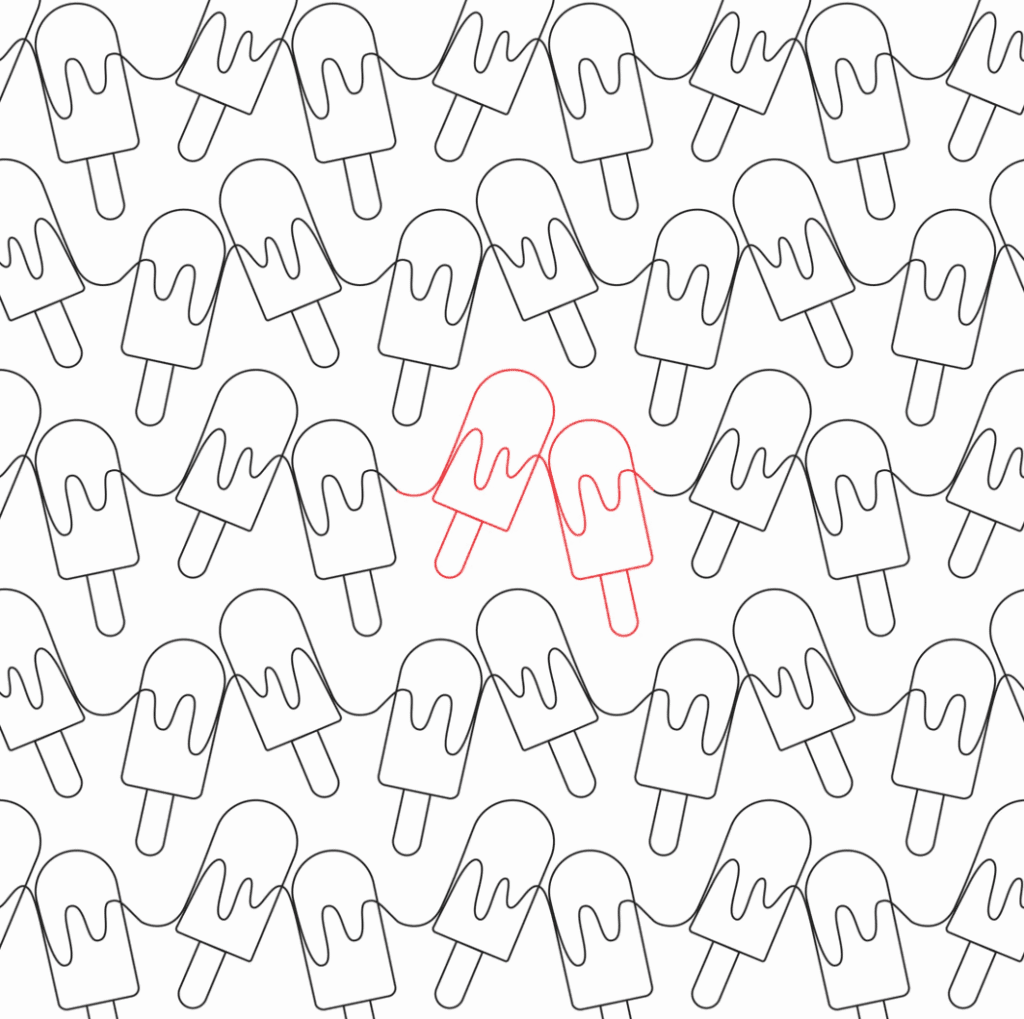 Pattern of outlined popsicles with one highlighted in red.