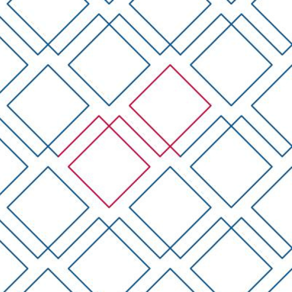 Geometric pattern with interlocking blue and red diamond shapes.