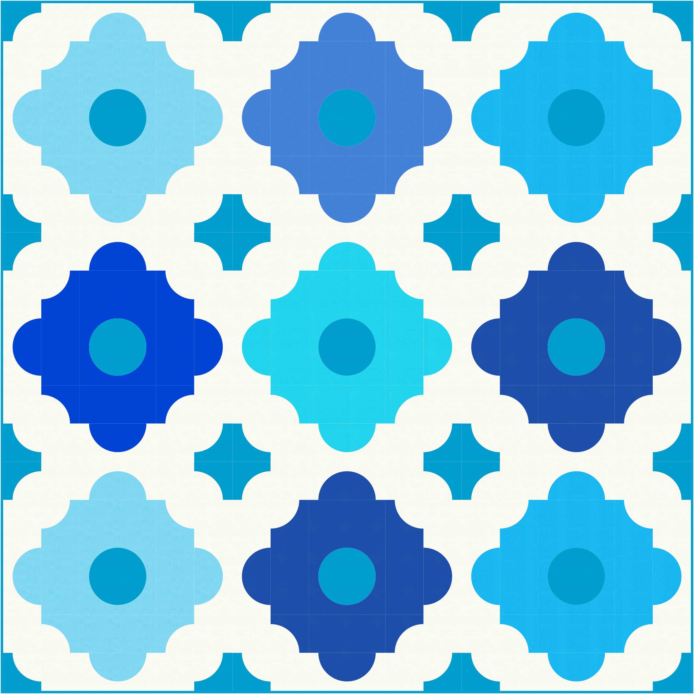A blue and white pattern with different shapes.