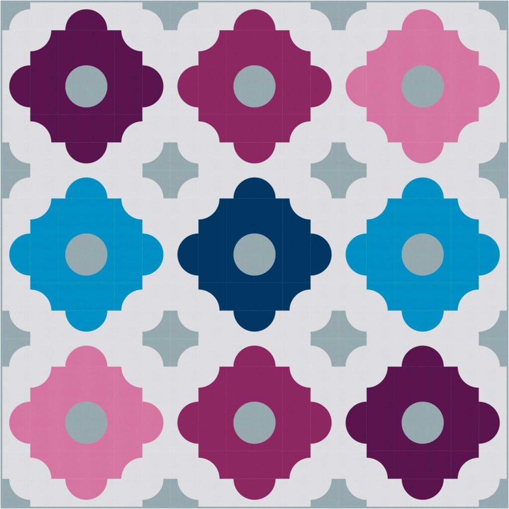 Two hearts are shown in a pattern of geometric shapes.
