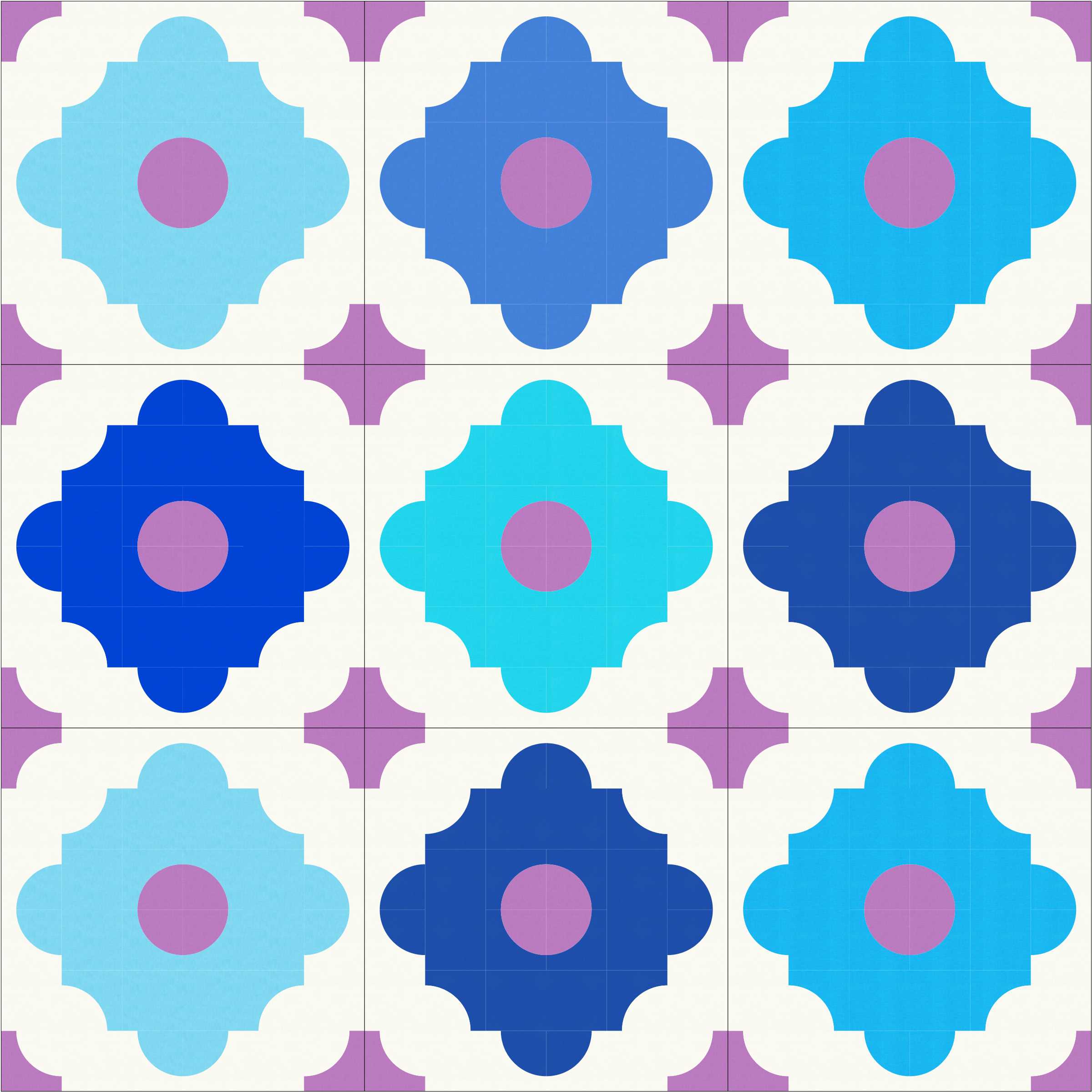 A blue and purple tile pattern with a flower design.