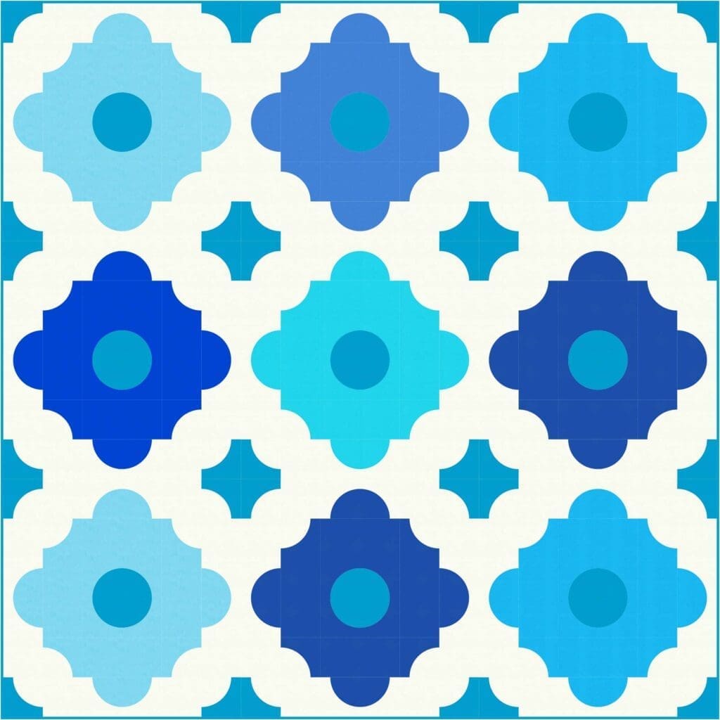A blue and white pattern with different shapes.