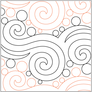 A pattern of swirls and circles on a white background.