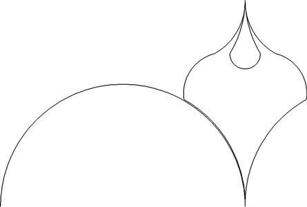 A drawing of an abstract design with a circle and a drop.