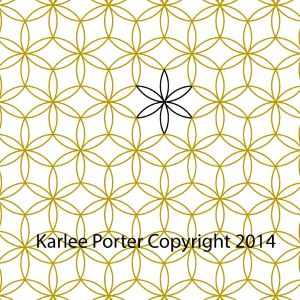 A pattern of gold and white flowers on a white background.