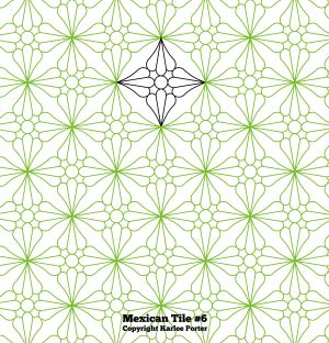 A pattern of green and white flowers with black lines.