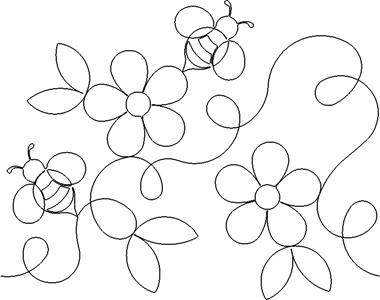 A line drawing of flowers and bees.