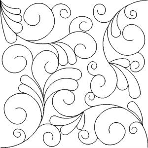 A black and white image of swirls on a quilt.
