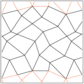 Abstract geometric pattern with intersecting lines and shapes.