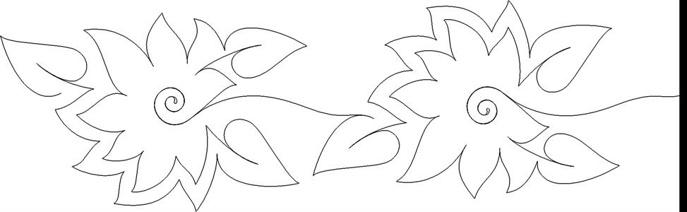 A drawing of leaves and flowers in black and white.