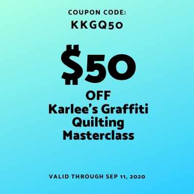 A coupon for karlee 's graffiti quilting masterclass