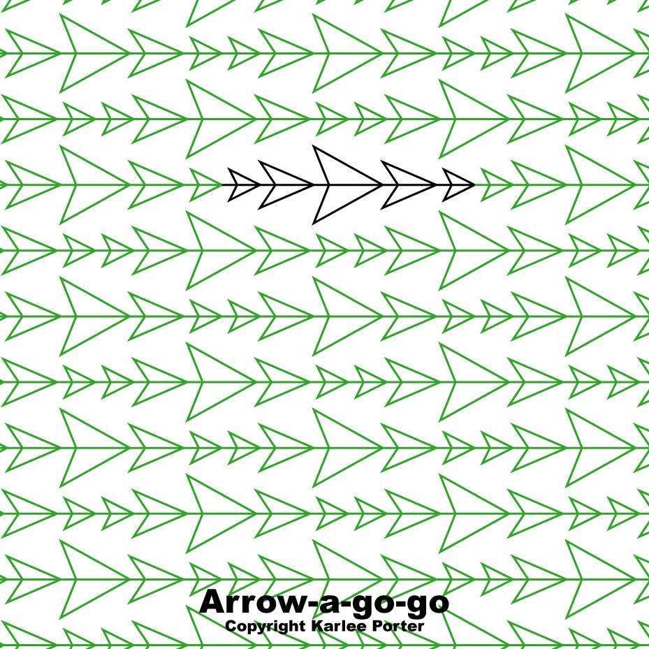 A green and white pattern of arrows with one arrow in the middle.