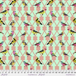 A pattern of birds sitting on top of a lattice.