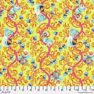 A yellow background with swirls and flowers.