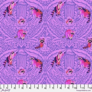 A purple background with pink and black animals.