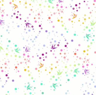 A white background with colorful dots and leaves.