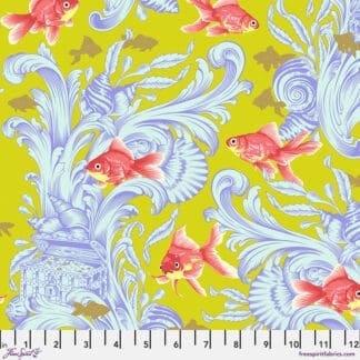 A close up of the fabric with fish on it