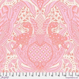 A pink and white pattern with a large scale design.