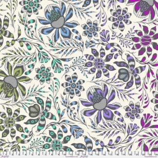 A floral pattern with purple and blue flowers.