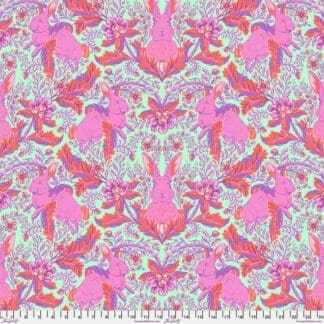 Colorful abstract pattern with pink, red, and purple hues.